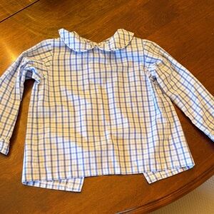 Little English Blue and White Plaid Peter Pan Collar Top - EUC